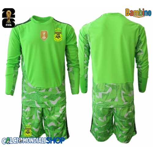 Maglie da calcio Argentina Portiere Seconda Maglia Bambino Mondiali 2026  Manica Lunga + Pantaloni corti)